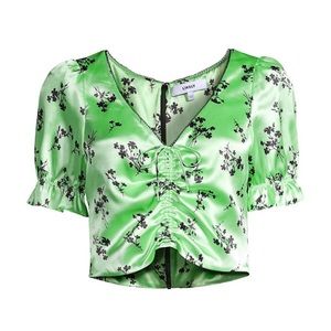NWT Likely Mona Green Satin Floral Cropped Blouse Size 8